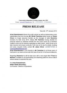 Press Release by Numerica’s Label, Arise Entertainment 
