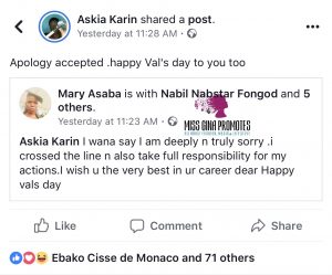 Askia accepted apology 
