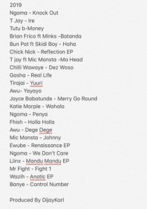 Songs Produced by Dijay Karl in 2019